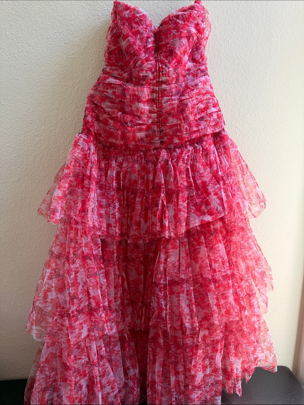 Strapless Red Floral Ruffle Gown - Picture 4 of 6